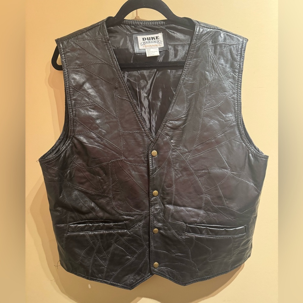 Black Leather Vest - Duke Haband - Vintage EUC